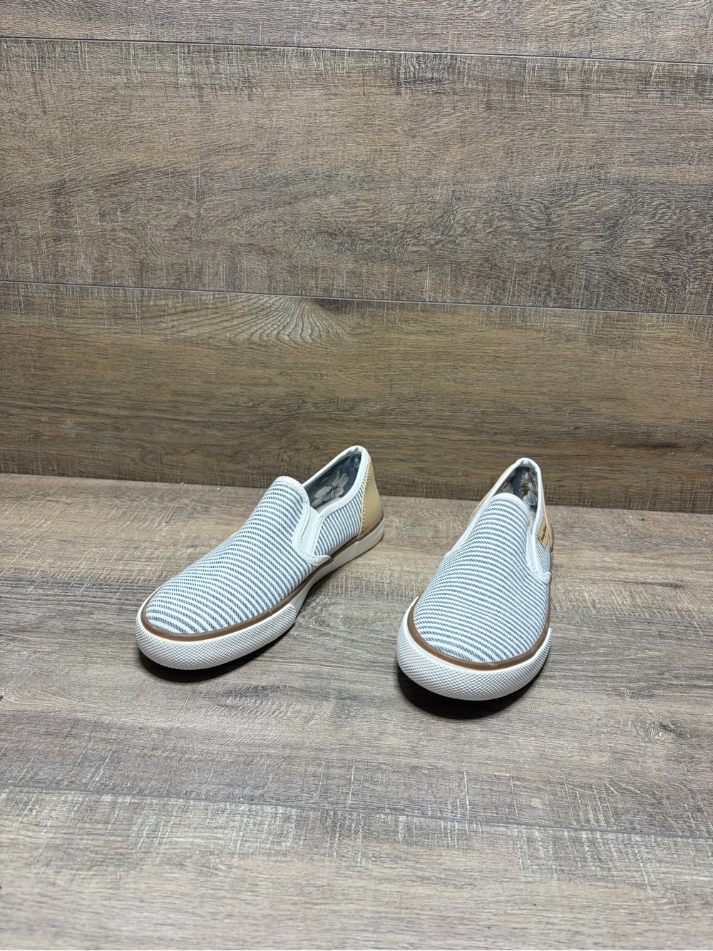Tommy Bahama Striped Slip-On Flats in White and Tan Accents